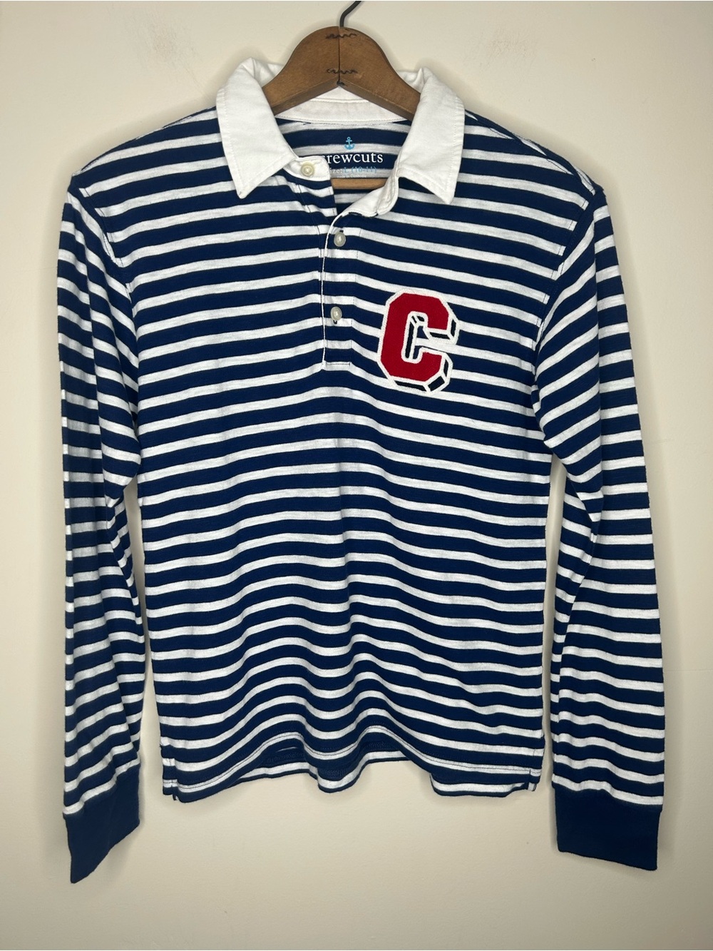 Crewcuts J Crew Navy White Striped Rugby Shirt Size L (10-11) NWT Preppy